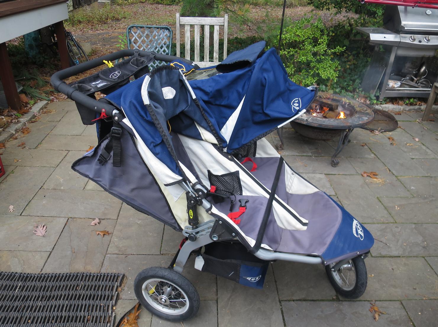 blue bob double jogging stroller